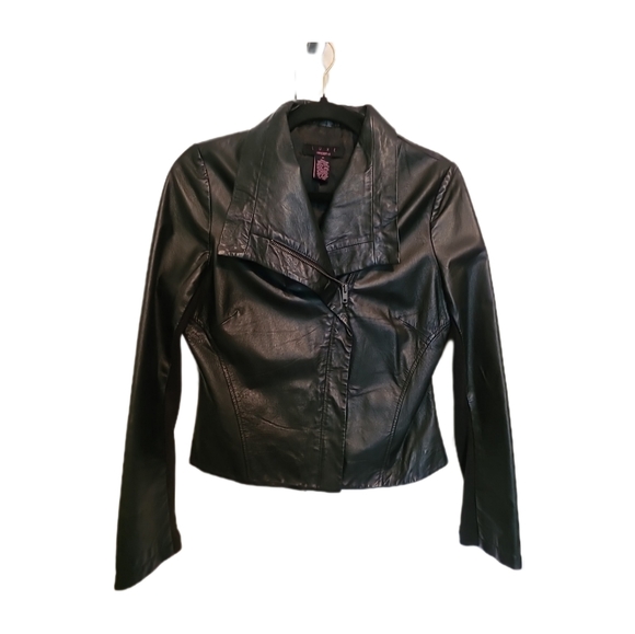 Arden B Luxe Leather Moto Style Asymmetrical Zipper Short Jacket Sz M EUC - Picture 1 of 9